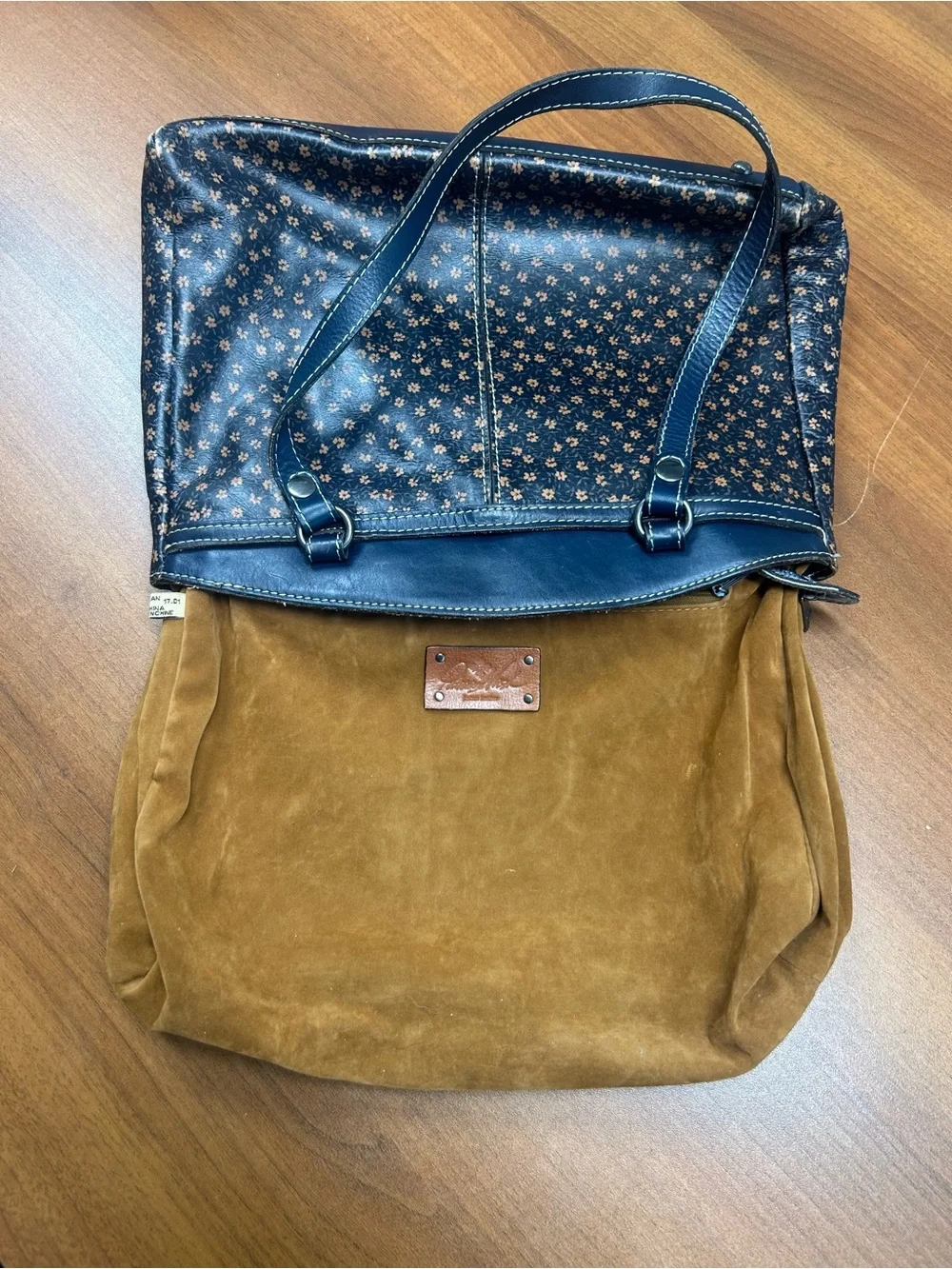 Patricia Nash Dark Navy 100% Full Grain Leather shoulder bag Floral Design